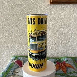 Customized School Bus Driver 20 ounce Skinny Tumbler with Plastic Lid an…